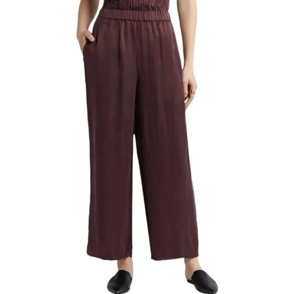 Eileen Fisher Brown Sandwashed Cupro Ankle Wide Pant 2X - Picture 1 of 5